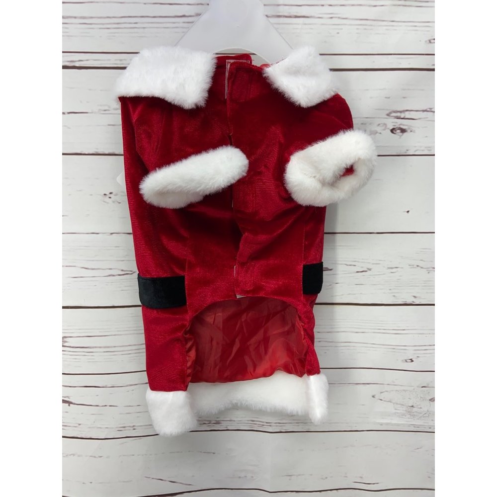 Furry Bright Red White Santa Suit Christmas Dress Up Clothes Dog Size M NWT - Picture 2 of 7